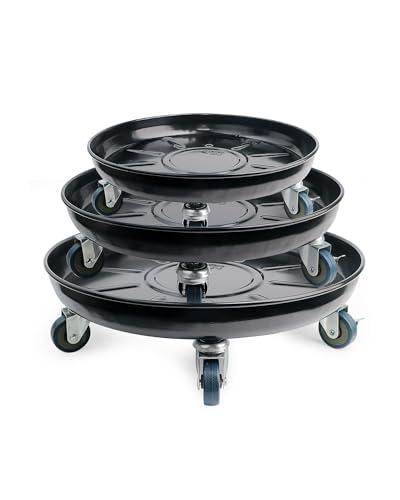AyaLight Metal Heavy Duty Plant Caddy Round Flower Pot Mover, 3 Pack Mixed of 14", 16" and 20" Rolling Plant Stand with Wheels, Indoor Outdoor Plant Dolly with Casters Planter Tray, Black