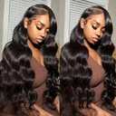 Body Wave Lace Front Human Hair Wigs Transparent Lace Frontal Wigs for Black Women Glueless Wigs (Natural Color 30 Inch)