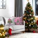 Chinoiserie Porcelain Christmas Tree Lumbar Pillow Covers 18x18 Set of 2 Chinoiserie Pillow CoverPink Bow Chinoiserie Christmas Wreath Pillow Covers for Home Sofa Livingroom (Color-05)