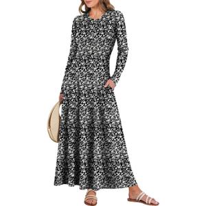 ANRABESS Women's Long Sleeve Maxi Dress, Button Down, A-Line Fit & Flare Flowy, Fall Casual Work Vacation Long Dresses (XL)