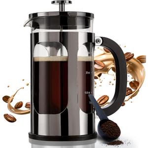 BAYKA French Press Coffee Maker 34 Ounce 1 Liter, Borosilicate Glass Stainless Steel Brewer, Large Portable Cold Brew Cafetera Teapot for Kitchen Travel Camping Coffee Bar Accessories, Dark Pewter (34 oz)