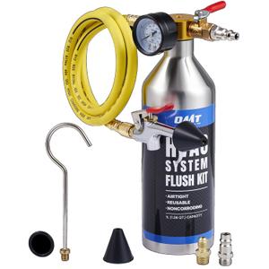 Orion Motor Tech AC Flush Kit, HVAC Flush Tool Kit with 33.5 oz. Stainless Steel Tank, Auto Air Conditioner System Flushing Set for R134a R12 R22 R410a R404a with 1/4 in. Adapter 3.3 ft. Nylon Hose