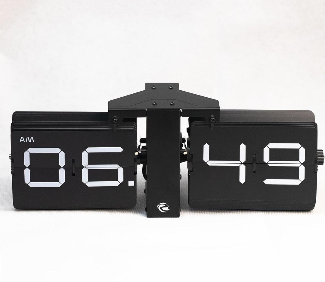 Retro Flip Clock, Battery Powered Desk & Wall Shelf Clock with Mechanical Number Display, Noise-Free Operation, Oversized Flip Digits, Modern Decor Gift for Home, Office, Studio