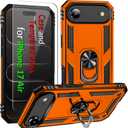 ADDIT i Phone 17 Air Case, for iPhone 17 Air Case with Tempered Glass Screen Protector, Adjustable Kickstand Ring, Military-Grade Heavy Duty Protection, Shockproof, Anti-Fingerprint,Orange