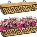 2 Pack 30 Inch Window Boxes Planters Railing Planter Box with Adjustable Brackets for Porch Fence Patio Balcony Hanging Flower Baskets with Coco Liners for Outdoor Garden Decor - Black