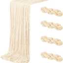 4 Pack Ivory Cheesecloth Table Runner 20 x 120 inch Gauze Table Runners 10 FT Long,Semi Sheer Cheese Cloth Fabric Table Runner Bulk for Wedding,Party,Baby Shower,Bridal Shower Decoration