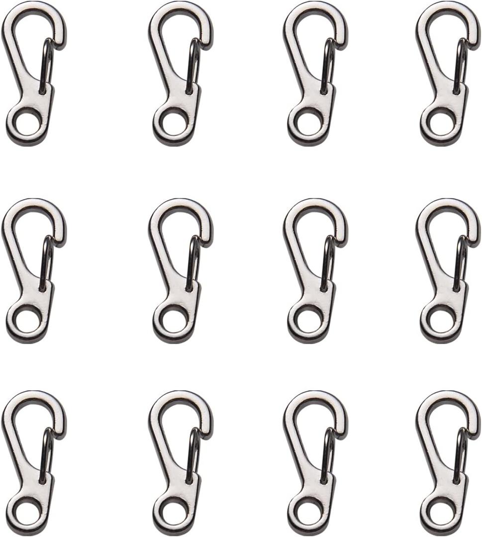 Mini Carabiner Clip Spring Snap Hook Buckle Clasps for Paracord Keychain Backpack Bottle Outdoor Camping Accessories (12Pcs Silver)
