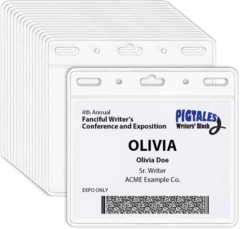 Clear ID Holder for Lanyard - ID Card Holder Waterproof (Inches, 4 x 3 Horizontal 100 Pack)