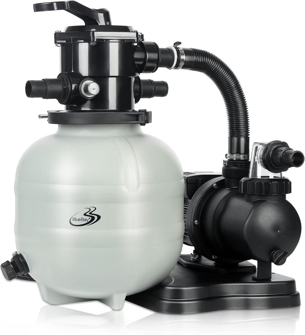 BlueBay Sand Filter Pump for Above Ground Pool,13" Pool Sand Filter 1/3HP, 1850GPH, up to 10000 Gallons, 7-Way Valve, Easy Installation, Gray