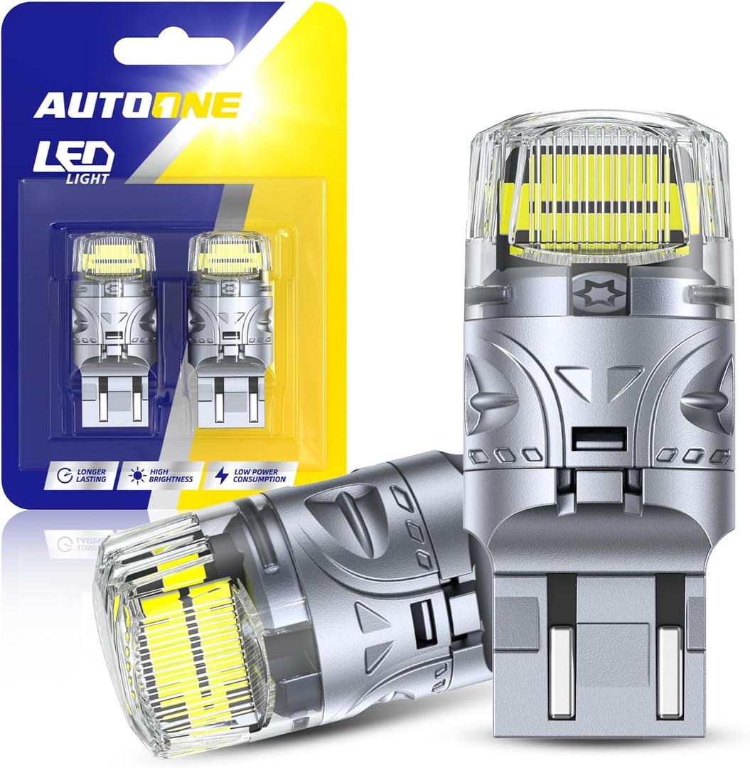 AUTOONE Upgraded 7443 7440 LED Bulb White for Backup Lights, 500% Super Bright & 360 High Luminous, T20 7441 LED Replacement with Projector for Reverse Tail Brake DRL Signal Parking Lights, Pack of 2
