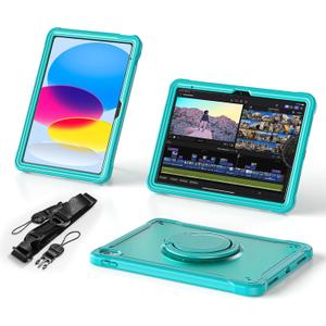 BATYUE Case for iPad (A16) 11th/10th Gen 11''/10.9'' 2025/2022 | Matte Frosted Shockproof Protective Cover with 360 Rotating & 180 Folding Stand, Shoulder Strap & Pencil Holder | Light Blue