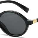 JOVAKIT Retro Vintage Fashion 90s Small Oval Frame Sun Glasses (Black/Grey)