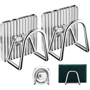 ESINAM 2Pcs Sponge Holder for Kitchen Sink, Strong Adhesive Clear Acrylic Kitchen Sink Sponge Caddy for Kitchen Organization in Sink Multifunctional Inside Sink Sponge Holder