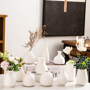 Ceramic Bud Vases, White Mini Vase Set of 11, Small Pottery Vases for Flowers Mini Ceramic Vases for Pampas Grass Vase Bulk for Wedding Table Centerpieces Decoration Boho Home Decor DIY Gift