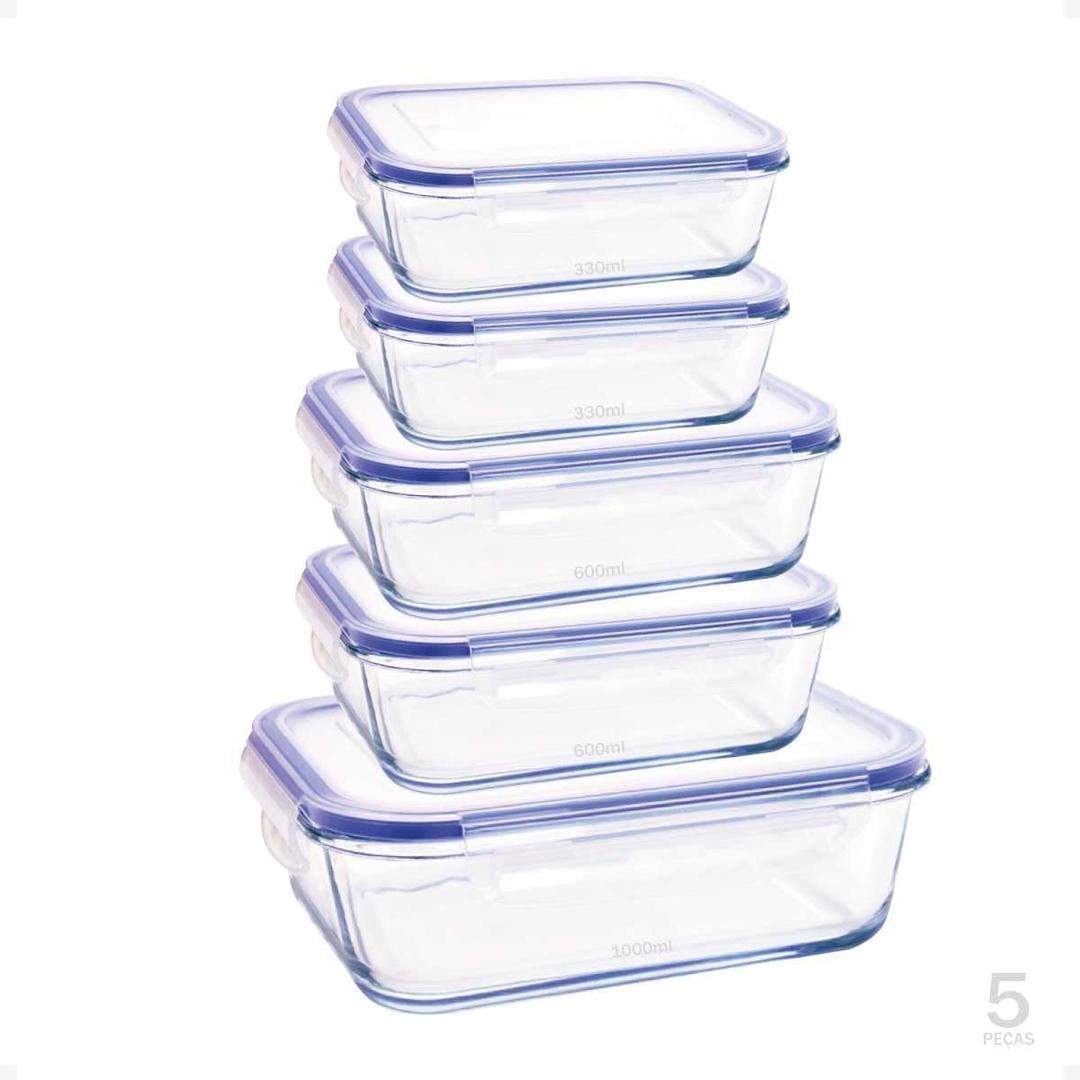 Rectangular Glass Food Storage Containers with Airtight Lids, 5-Piece Set  34oz, 22oz, 13oz Meal Prep & Leftover Containers, Oven Microwave Freezer Dishwasher Safe