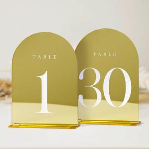 Gold Mirror Arch Table Numbers for Wedding, 30 Pack 5x7" Gold Mirror Arch Acrylic Signs with Stand Acrylic Table Numbers 1-30, Perfect for Wedding Reception