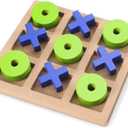Seenelling Wooden Tic Tac Toe Game Tic Tac Toe Board Game 7 Inch Wood Board Table Top Living Room Decor Fun Family for Family Night Indoor Outdoor Party Adults Classic Travel(Blue Green)