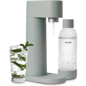 Woody Sparkling Water Maker - Silent Carbonated Water Machine Made of Renewable Wood Composite and 1L Water Bottle - Without CO2 Cylinder - Seltzer Maker Machine - Colour Sage Green