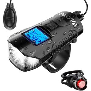 VLOXO Bike Speedometer with Bike Light Set, IPX7 Waterproof Bicycle Computer with Horn LED Front & Tail Light, USB Rechargeable (black)