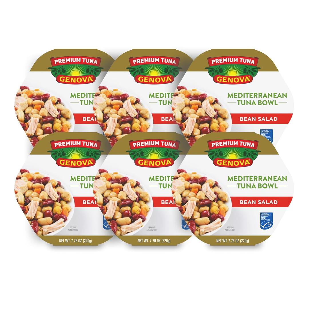 Genova Premium Tuna Mediterreanean Bean Salad, 7.76 Ounce Bowls (Pack of 6), Ready to Eat BBD: 10-23-28