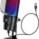 VCOM Gaming USB Microphone, Condenser Dynamic Mic for Podcasting, Streaming, with Quick Mute, Desktop Stand, Pop Filter, RGB Indicator, Shock Mount, Rotate gain Button, Compatible with PS4/5/PC