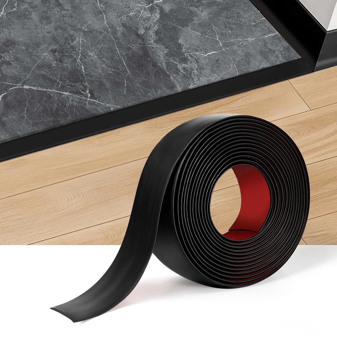 Floor Transition Strip Vinyl Self Adhesive Threshold Strip Carpet Edge Wood to Tile Laminate Flooring Gaps and Doorway Floor Cover Flat Divider Peel and Stick Trim (Black, 5cm, 20FT)