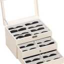 AUTOARK Leather Clear Lid 24 Piece Eyeglasses Storage and Sunglass Glasses Display Drawer Lockable Case Organizer,Beige,MKAW047