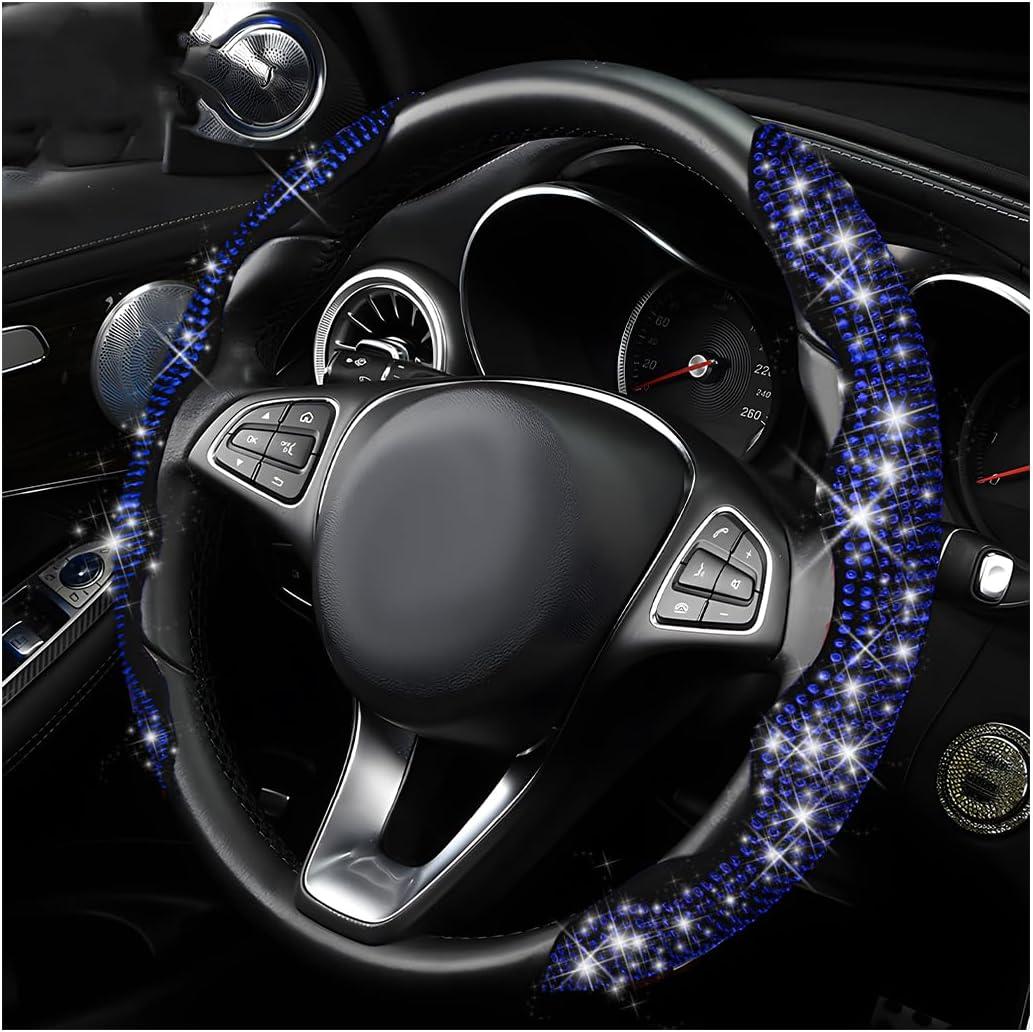 Yourkar 2 PCS Steering Wheel Cover, 15 Inches Crystal Diamond Bling Cover for Auto Steering Wheels, Safety Non-Slip Universal Fit Sparkly Steering Wheel Cover, Car Accessories (Blue)