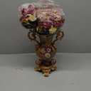 Artificial Vintage Flower Arrangement Vase Set European Golden Resin Vase Fake Flower Decor Wedding Party (Brown)