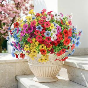 ATTGREAT Artificial Flowers Outdoors Faux Plants UV Resistant Fake Flowers Daisy Plastic Greenery Plnats Outside for Garden Planter Patio Porch Spring Summer Home Home Decor, 12 Bundles (Multicolor)
