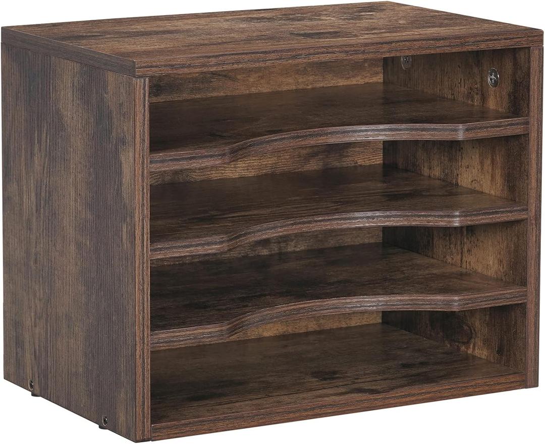 Snughome Vintage Wood File Organizer Desktop, 13.4 Document Letter Mail Tray Sorter with 3 Adjustable Shelves, Wooden Desktop Paper File Sorter Holder for School Home Office Supplies (13.4L x 9.1W x 10.6H, Rustic Brown)