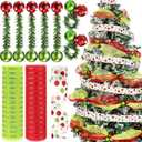 Weysat 16 Pcs Christmas Deco Mesh Garland Set 10 Yard Metallic Mesh with Artificial Pine Needles Red and Green Christmas Ball Garland Ties Xmas Ribbon for DIY Holiday Xmas Tree Wreath