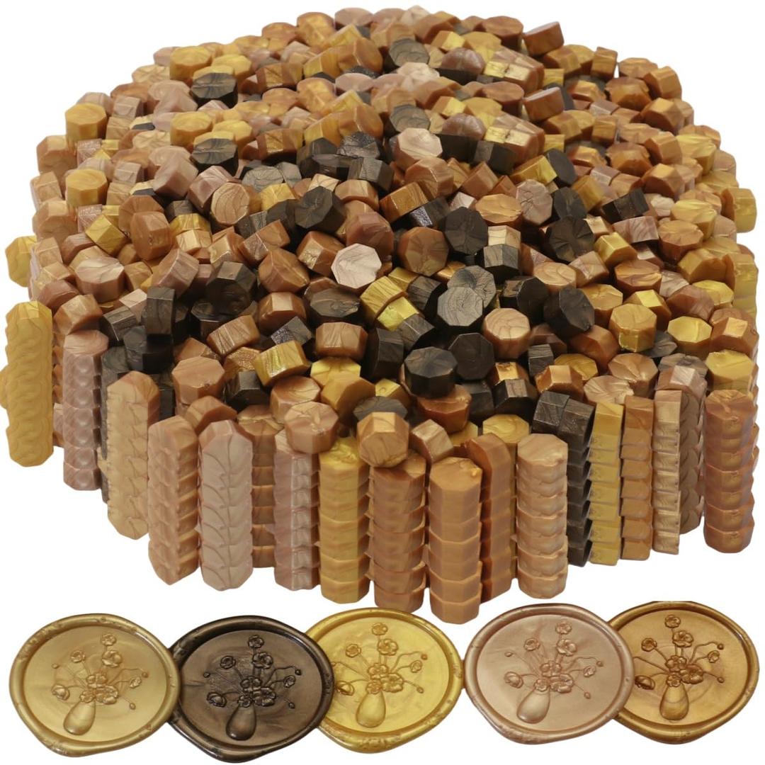 250Pcs Gold Mix Sealing Wax Beads for WaxSeal Stamp, Green WaxSeal Beads Set with 5 Colors Perfect for Gift Sealing, Letter Wax Sealing (250, Gold Mix)