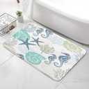 Beach Bathroom Rugs, Coral Ocean Themed Bath Mats for Bathroom, Tropical Starfish Seahorse Conch Bath Mats Rugs 17X29in