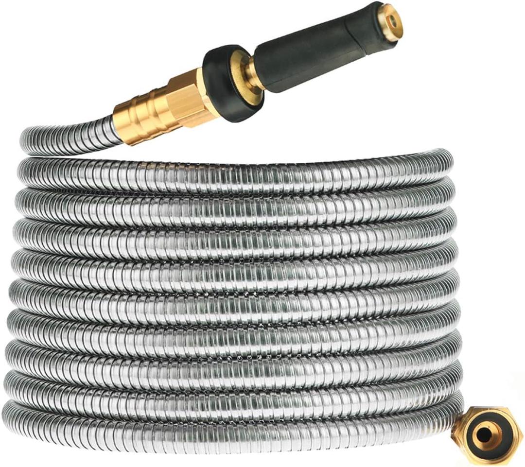 Rosy Earth Expandable Metal Garden Hose 75 FT - 304 Stainless Steel Water Hose 75 FT - Heavy Duty non Kinking Flexible Garden Hose, no Bite