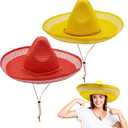 4E's Novelty 2 Pack Sombrero Hats Adult, Red & Yellow Sombrero Party Hats With Chinstrap - for Fiesta Cinco De Mayo Party Dress Up, Mexican Hat for Women & Men Outfit Accessories