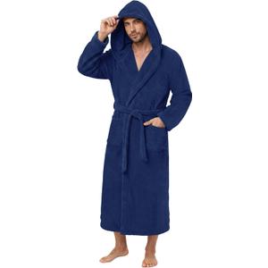 PJGGZ Men's Bathrobes with Hood, Soft Long Towel Robe for Men - Super Absorbent Quick Dry yet Warm (Blue, XL)
