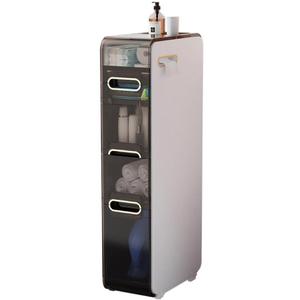 Slim 4 Tier Bathroom Storage Waterproof Narrow Floor Cabinet with Movable and Locking Wheel Design,Space Save for Laundry, Kitchen,Living Room & Toilet Gap, No Installation Required