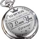 Engraved Pocket Watch to Son I Love You Gifts from a Mom Dad Birthday Christmas Gift Fob Watches Chains