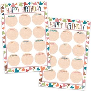 3 x Happy Birthday Chart for Classroom, 2Pcs Boho Birthday Poster Decoration 17’’ x 12’’ Boho Birthday Cake Calendar Cutouts for School Bulletin Board, Chalkboards, Wall Decor