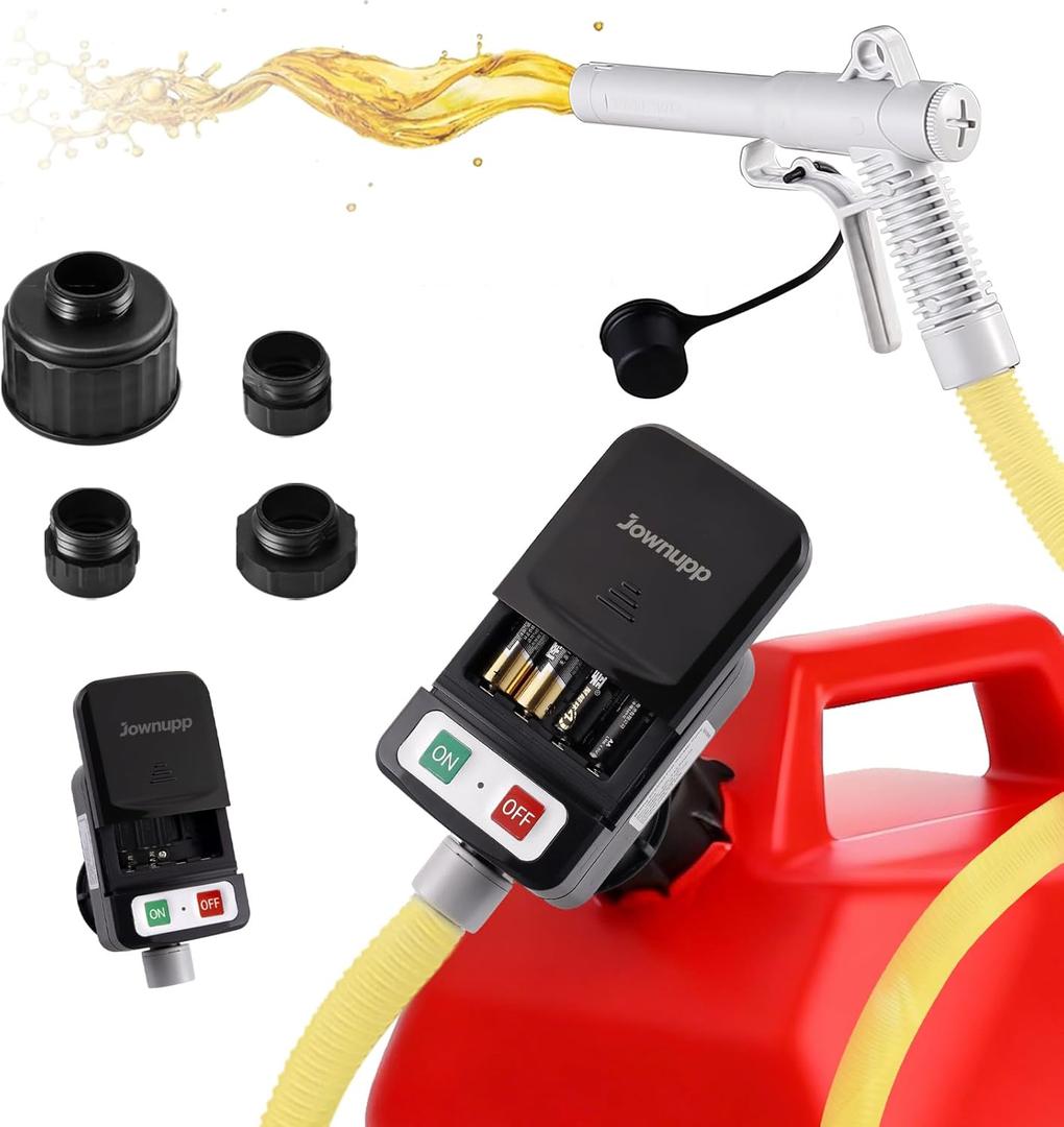 Portable Fuel Transfer Pump with Auto-Stop, 51" Extra Long Hose, 3.2 Gallon per Min, 4 Can Adapters and Leak protection, Automatic Powered Gas Pump for Oil, Diesel and Gasoline