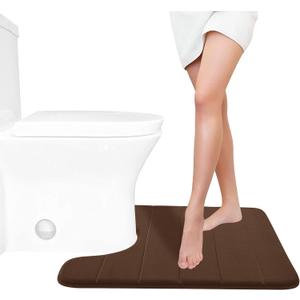 Yimobra Memory Foam Toilet Bath Mat U-Shaped, Soft and Comfortable, Super Water Absorbent, Non-Slip, Machine Wash and Easy to Dry for Bathroom Commode Contour Rug, 24 X 20 Inches, Brown