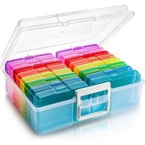 Goaste 4" x 6" Photo Cases and Clear Craft Keeper, 16 Inner Cases Plastic Storage Container Box, Extra Large Transparent Picture Organizer Boxes for Art Supplies, Stickers, Stamps, Seeds, Scrapbooking