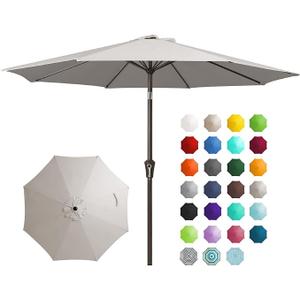 JEAREY 9FT Outdoor Patio Umbrella Outdoor Table Umbrella with Push Button Tilt and Crank, Market Umbrella 8 Sturdy Ribs UV Protection Waterproof for Garden, Deck, Backyard, Pool (Fog Gray)