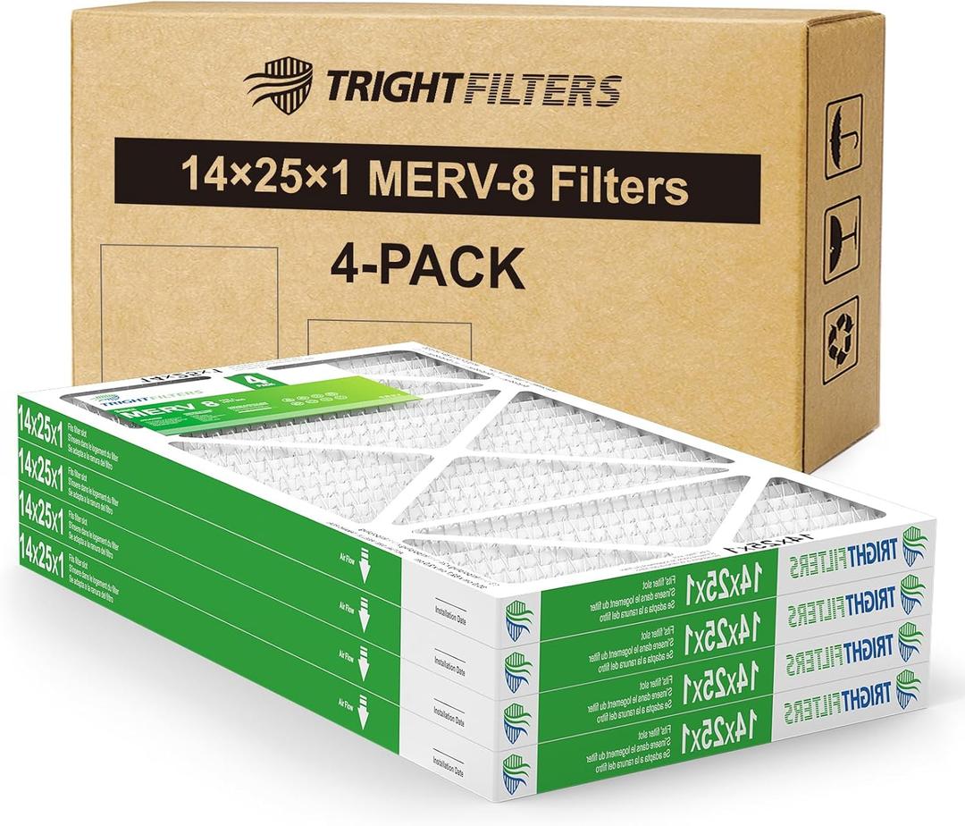 TRIGHTFILTERS 14x25x1 Air Filter 4 Pack, Durable MERV 8 Pleated Home HVAC AC Furnace Filters, Lightweight Compact Air Conditioner Filter Replacement