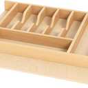 Clikuutory Natural Birch Wood Utensil Drawer Insert Organizer with 10 Compartments, Space-Saving Sturdy Drop-In Cutlery Divider Tray, Kitchen Cabinet Storage for Silverware, Spoons, Forks and Knives