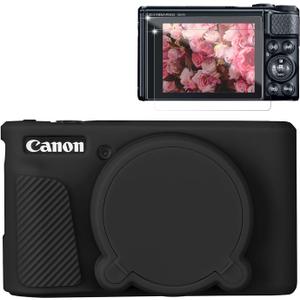 Case for Canon PowerShot SX740 HS, SX730 HS Camera, Soft Silicone Protective Case, Slim Fit Sleeve with Removable Lens Cover and Screen Protector Accessories, Anti-Scratch (Black)