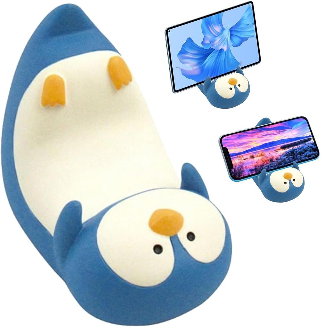 Cyrank Cell Phone Stand, Cute Animal Smartphone Stand Penguin Phone Holder Bracket Cute Home Office Decor Desktop Accessories Small Desk Phone Stand Mount for All Samrtphones Tablets, Blue Penguin
