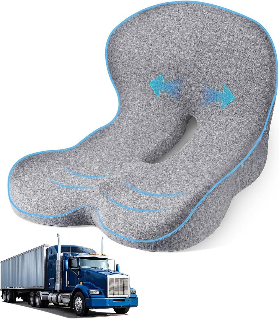 Truck Driver Seat Cushion, Memory Foam L-Shaped Ergonomic Cushion for Office Chairs, Comfort & Support for Long Sitting, Average Size