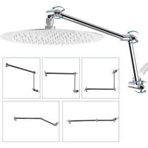 iFealClear Adjustable Shower Head Extension Arm, 16" Brass Shower Head Extender Lower Raise Rain & Fixed Showerhead to Your Height & Angle, G1/2 Shower Arm Extension with Lock Joint, Chrome